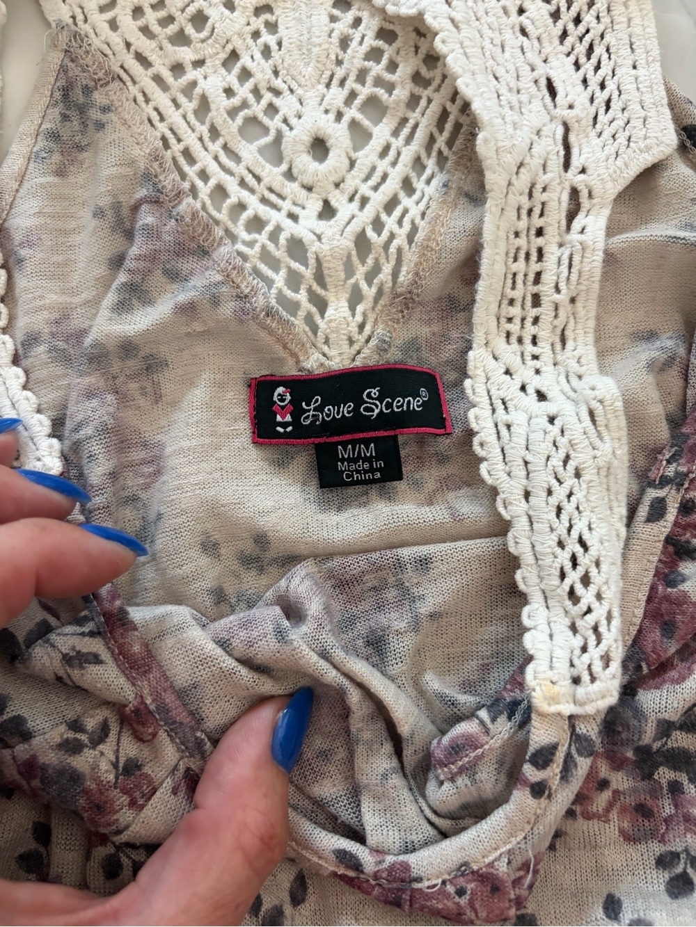 Love Scene Floral Crochet Back Tank Top Boho Cottagecore Medium - Picture 3 of 3